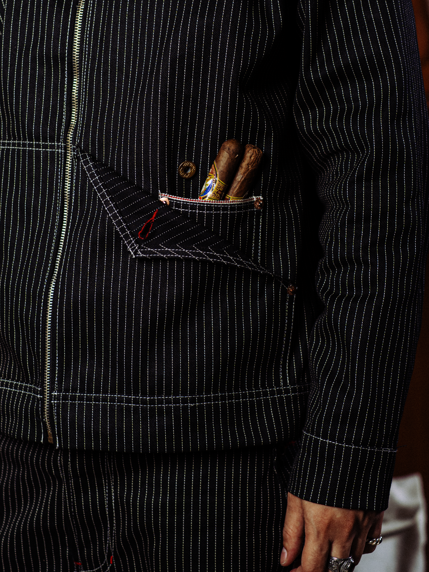 Syndrome x Renata Pinstripe Selvedge Denim Work Jacket